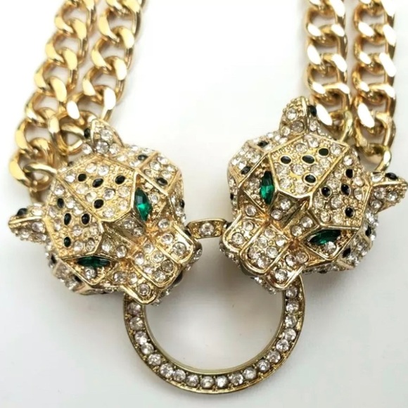 Leopard Necklace Stunning Crystal Door-knocker Dual Strand NY Style Adjustable - Picture 13 of 16